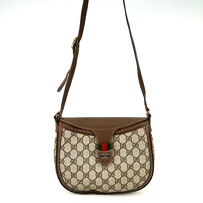 #ad Vintage GUCCI Shoulder Bag Sherry Line Crossbody GG PVC Leather Flap Auth U94