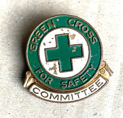 Vintage Green Cross For Safety Committee Pin
