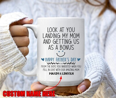 #ad Custom Look At You Landing My Mom And Getting Us As A Bonus Mug Father#x27;s Day Mu