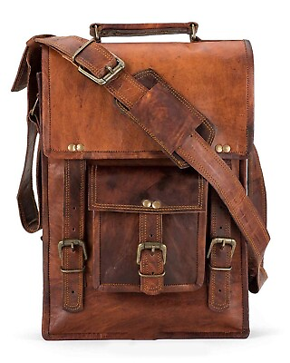 Handmade Brown Vintage Men Shoulder Bag Goat Leather Messenger Laptop Briefcase $48.39