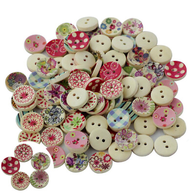 #ad Buttons Mixed Round Wooden 2 Holes 100pcs for Sewing Scrapbooking DIY 15mm
