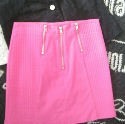 #ad NEW 6 S Hot Pink Stretch Cotton 3 Zipper Front Pencil MINI SKIRT DIVIDED Short 1
