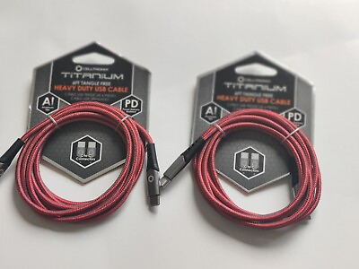 #ad CELLTRONIX Titanium Red 6 Ft Tangle Free USB Cable Pack of 2 C to C Connectors