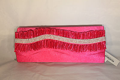 Beautiful Hot Pink Evening Clutch Purse with Rhinestones and Frills 172F 131 $14.99