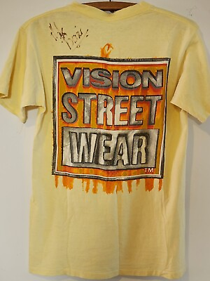 #ad SIGNED ** Bam Margera ** VISION STREET WEAR SKATEBOARD SK8 YELLOW XRARE T SHIRT