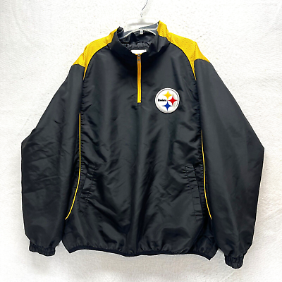 #ad NFL Official Pittsburgh Steelers 1 4 Zip Windbreaker Men#x27;s Size L Black Gold