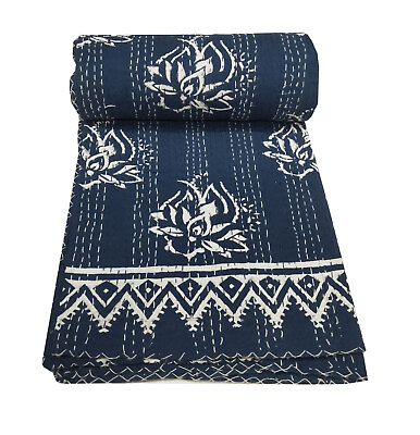 #ad Indian Cotton Handmade Bedspread Hand Block Print Throw Blanket Kantha Quilt
