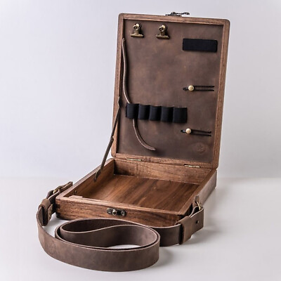 Wooden Writer Messenger Crossbody Bag Briefcase Painting Tool Brush Storage Box $35.95