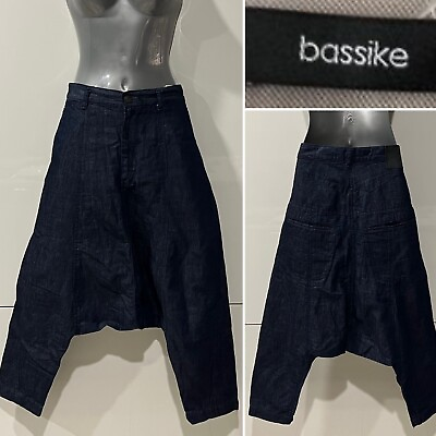 #ad BASSIKE Indigo Japan Cotton Indigo Drop Crotch Jeans Pants 10 12Aust UK 6 8US