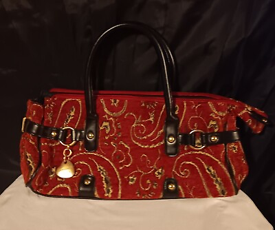 #ad Rare Necessary Objects Juniors East West Brocade Satchel Red With Gold