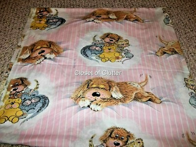 #ad 4G Set of 3 SUE HALL Pink Puppy Bear Cat Mouse Twin Flat Bed Sheets {Fabric}