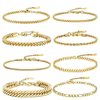#ad 8 Pcs Gold Bracelets for Men Mens Stainless Steel Chain Bracelet Jewelry Set...