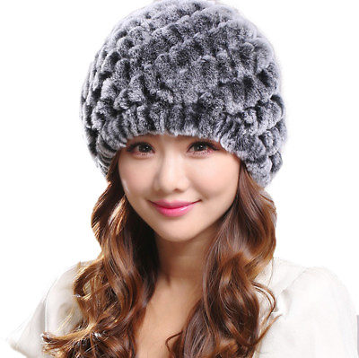 #ad Winter Fur Hat Women Real Rex Rabbit Fur Beanie Cap Warm Fluffy Soft Striped