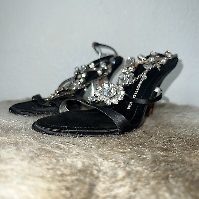 #ad Giuseppe Zanotti Womens High Heel Sandals Black Silver chain link sz 37