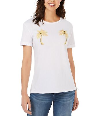 #ad Carbon Copy Womens Palm Tree Graphic T Shirt White Large