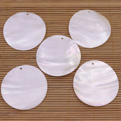 #ad 5 PCS 40mm Round Coin Natural White Shell Top Drilled For Pendant Earring Making