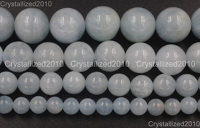 #ad 100% Natural Aquamarine Gemstone Round Beads 4mm 6mm 8mm 10mm 12mm 14mm 15.5quot;