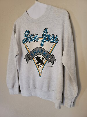 #ad Vtg 1992 San Jose Sharks Men Sweatshirt Pullover Crew Bite Logo Hockey sz L