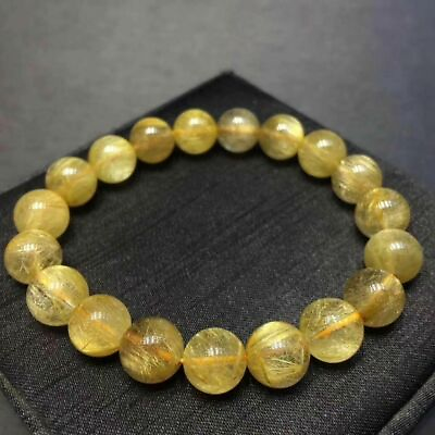 #ad A A A Natural Titanium Crystal Gold Rutilated Quartz Crystal Beads Bracelet