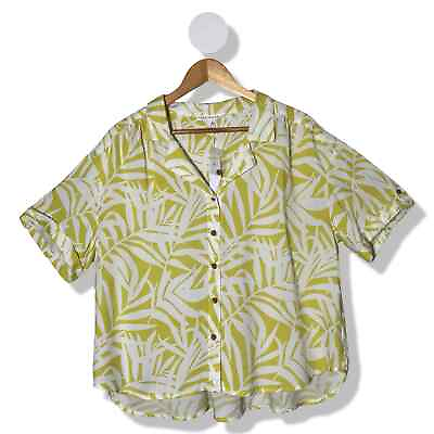 #ad Jane Delancey women#x27;s v neck button up roll tab short sleeve tropical top new