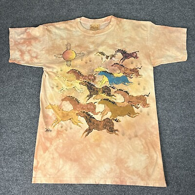 #ad #ad Vintage The Mountain T Shirt Men#x27;s L Horses and Sun Mottle Tie Dye Leather Tag