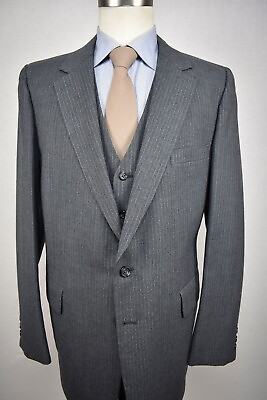 #ad Foreman amp; Clark Gray Striped 100% Wool Two Piece Three Piece Suit Size: 44L