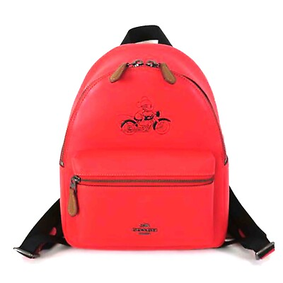 #ad COACH Backpack Disney Leather 59837 Coach Red Black Unisex Zip Used F S