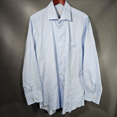 #ad Peter Millar Shirt Mens Large 17 1 2 Blue Striped Designer Work Cotton Casual