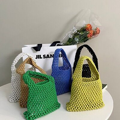 Straw Beach Bags Women Handwoven Bucket Totes Woven Handbags Bag $40.84