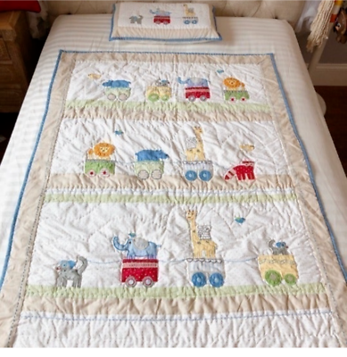 #ad Handmade Circus Friends Embroidered Hand Stitch Baby Toddler Cotton Crib Quilt