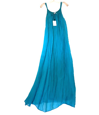 #ad Bellambra ITALY Dress long size M TURQUOISE women silk sundress dress mother#x27;s d