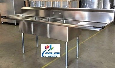 #ad NEW 90quot; Stainless Steel Sink 3 Compartment Commercial Kitchen Bar Restaurant NSF