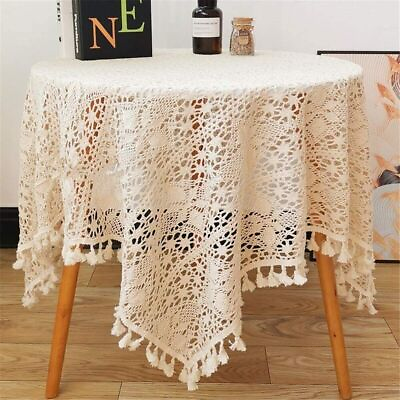 #ad Vintage Handmade Crochet Lace Tablecloth Doily Square Table Cover Topper Wedding