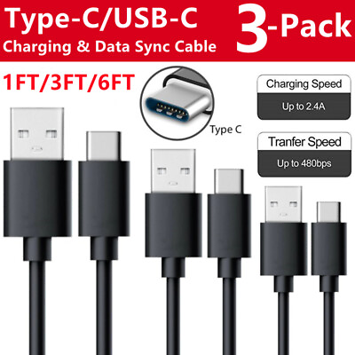 #ad 3 Pack 1 3 6FT Universal USB Type C Cable Fast Charging Cable Data SYNC Cord