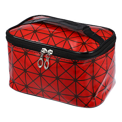 #ad 1 Pcs Makeup Bag Large Cosmetic Travel Bag with Mirror Rhombus Pattern