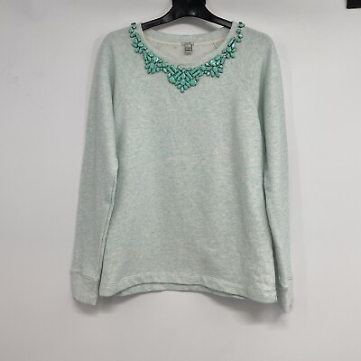 #ad J.Crew Women#x27;s Bib Necklace Sweatshirt Heathered Green Size Small Style# 07590