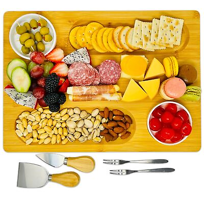 #ad Bamboo Cheese Board with Knife Bowl Fork Set Wood Charcuterie Platter amp; Fo...