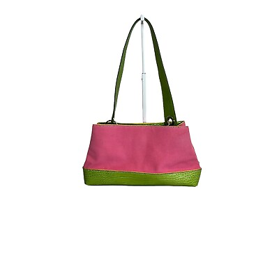 #ad Tommy Hilfiger Purse Handbag Shoulder Bag Women Small Pink Canvas Green Croc