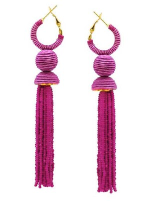 #ad Dangle Drop Tassel Seed Bead Statement Long Pierced Earrings Pink