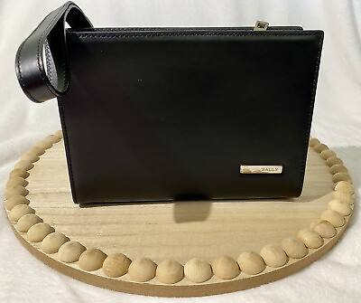 #ad BALLY Vintage Unisex black leather business clutch amp; wristlet