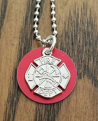 #ad New Firefighter Necklace Fire Dept. Badge Stainless Mens Necklace Fathers Day