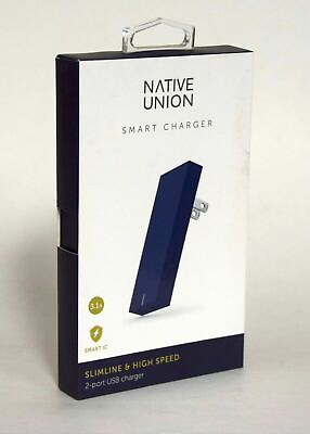 #ad NEW Native Union Smart Charger Slim 2 Port Foldable USB A Universal MARINE BLUE