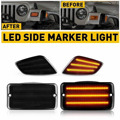#ad 4PC Air SMOKE LED Bumper Signal Side Marker Light For 97 06 Jeep Wrangler TJ