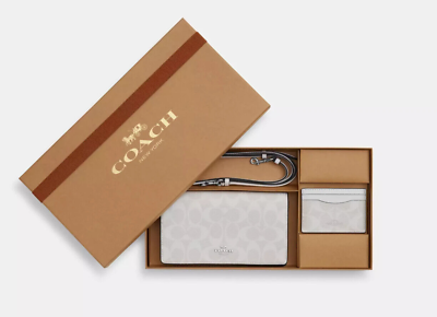 #ad Coach Anna Signature Canvas amp; Leather Clutch Xbody amp; Card Case Set Boxed CN043