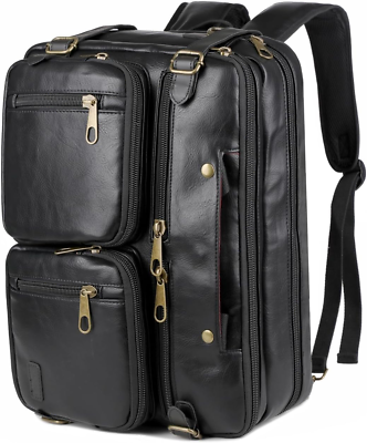 #ad Men Leather Briefcase Backpack Hybrid 17 Inch Laptop Bag Case Business Messenger
