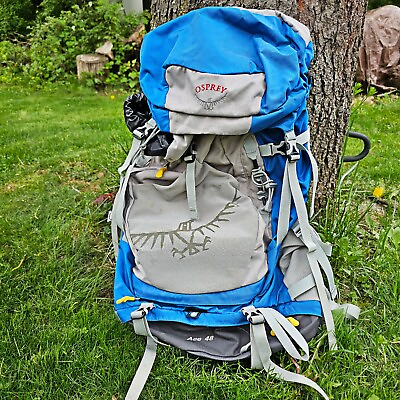 #ad Osprey Ace 48 Backpack UltraLight Ventilated Suspension Size Youth Blue Gray