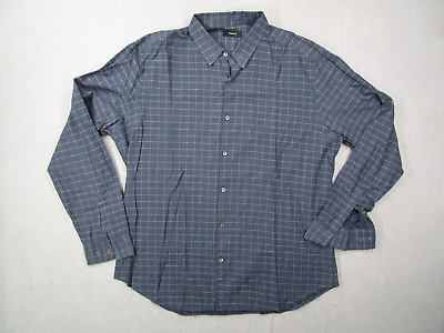 #ad Theory Shirt Mens Extra Large Blue Check Button Up Designer Work Casual