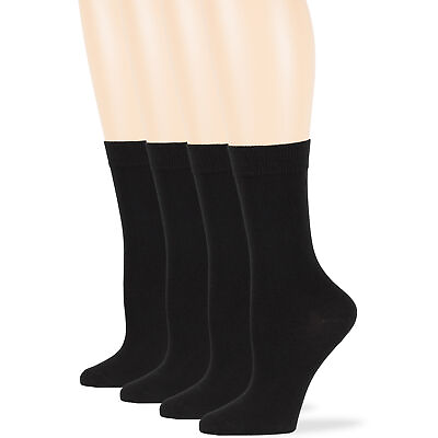 #ad Women#x27;s Cotton 4 Pack Dress Solid Soft Thin Crew Regular Socks Medium 9 11 Black