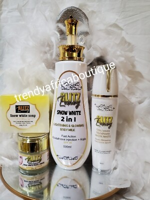 #ad 4pcs Glitzluxury SNOW WHITE Lightening amp; Glowing Lotion Face Cream Soapamp;Seru👍