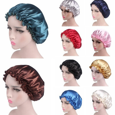 #ad Women Satin Night Sleep Cap Hair Bonnet Hat Silk Head Cover Wide Turban Headwr
